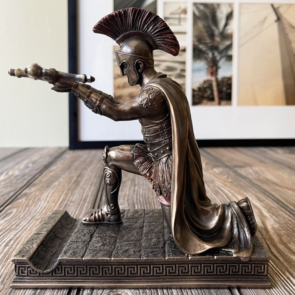 SpartaStatue | Griekse Hopliet Krijgerstandbeeld – Beeld van Bronskleurige Hars