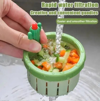 CactusCatch | Automatisch Cactus gootsteenzeefje - Uitwerping van voedselresten met drukknop