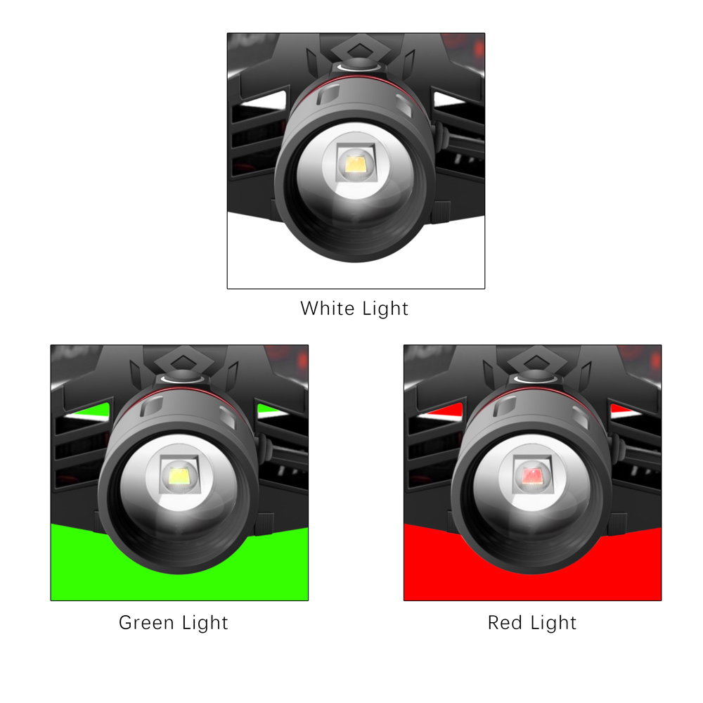 HeadLume | USB-oplaadbare LED-hoofdlamp – wit, rood en groen licht, instelbare helderheid