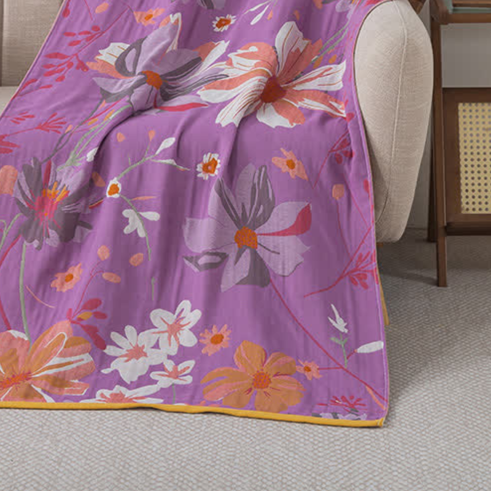 WildLoom | Badhanddoek van katoengaas – Sneldrogende handdoek met vintage wildebloemenprint