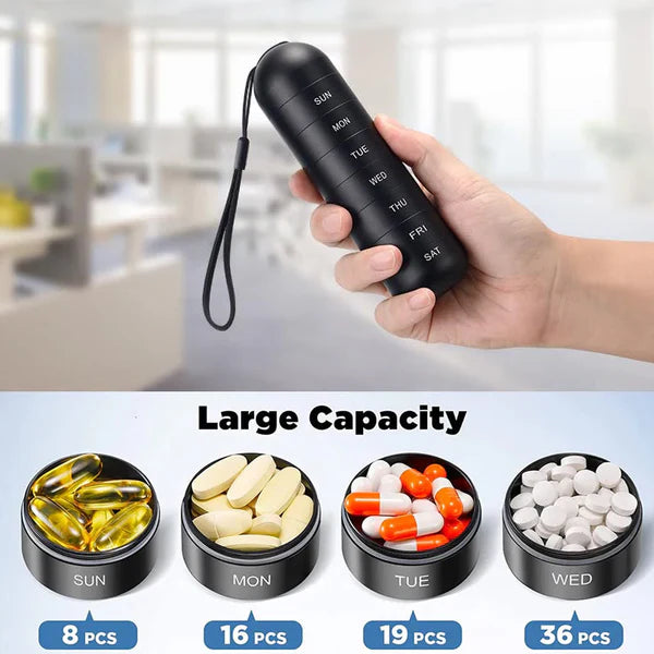PillPort | 7-Day Aluminium Pill Organizer - Draagbare wekelijkse pillendoos voor op reis