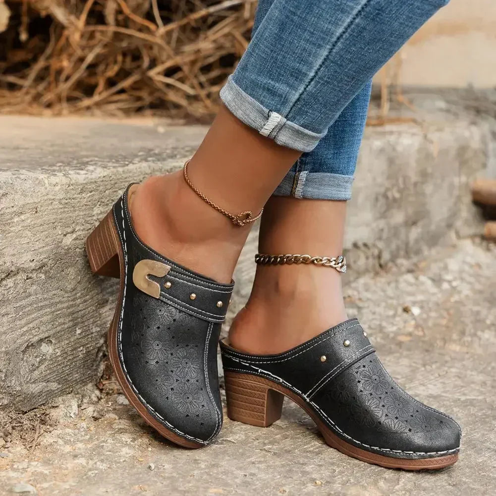 ComfyStride | Dames Gesloten Plateau Sandalen – Orthopedisch, Instapklompen, Leren