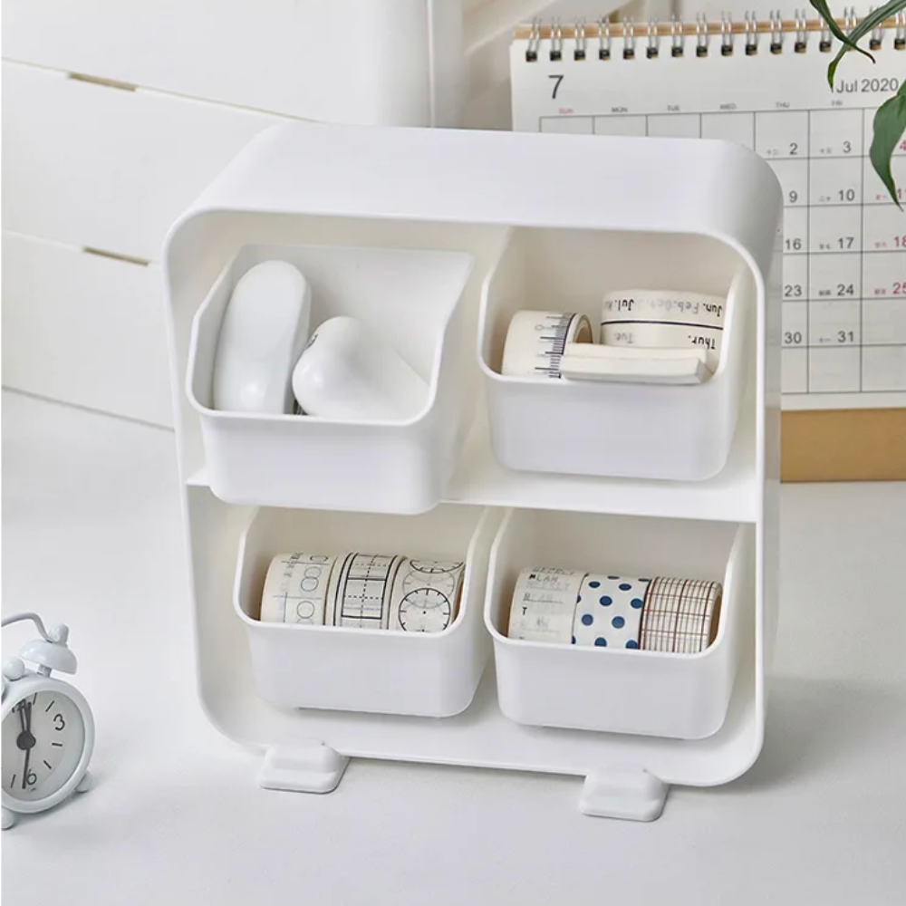 PulliBox | 4-Vak Uittrekbare Bureau Organizer – Opbergdoos voor Kleine Items & Bureauspullen