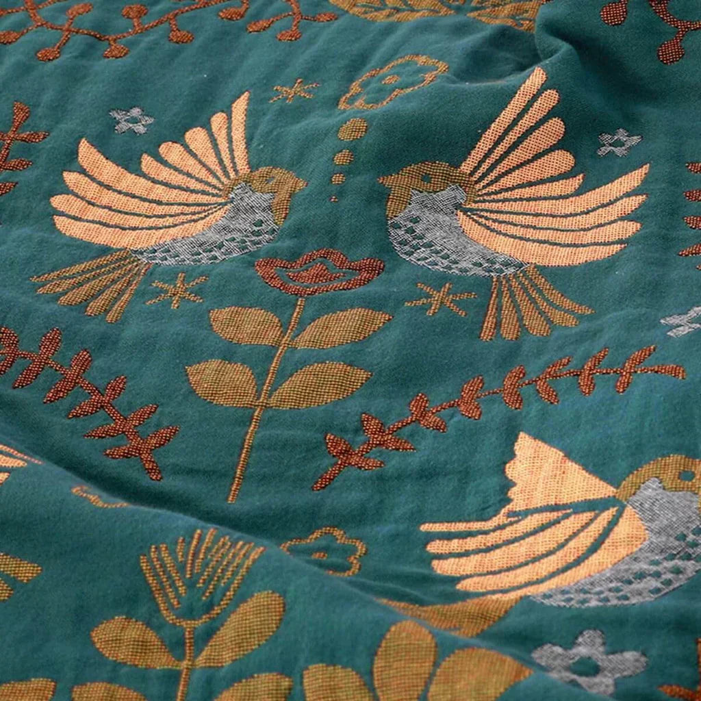 NestleBlanket | Omkeerbare deken met Scandinavisch vogelpatroon – Zacht, knus, boho-stijl