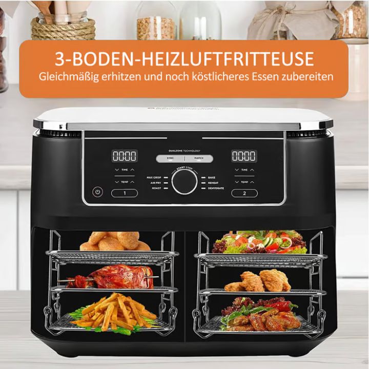 FryStack | 3-Tier Roestvrij Stalen Air Fryer Rek - Multi-Layer Kookaccessoire voor Air Fryers & Ovens