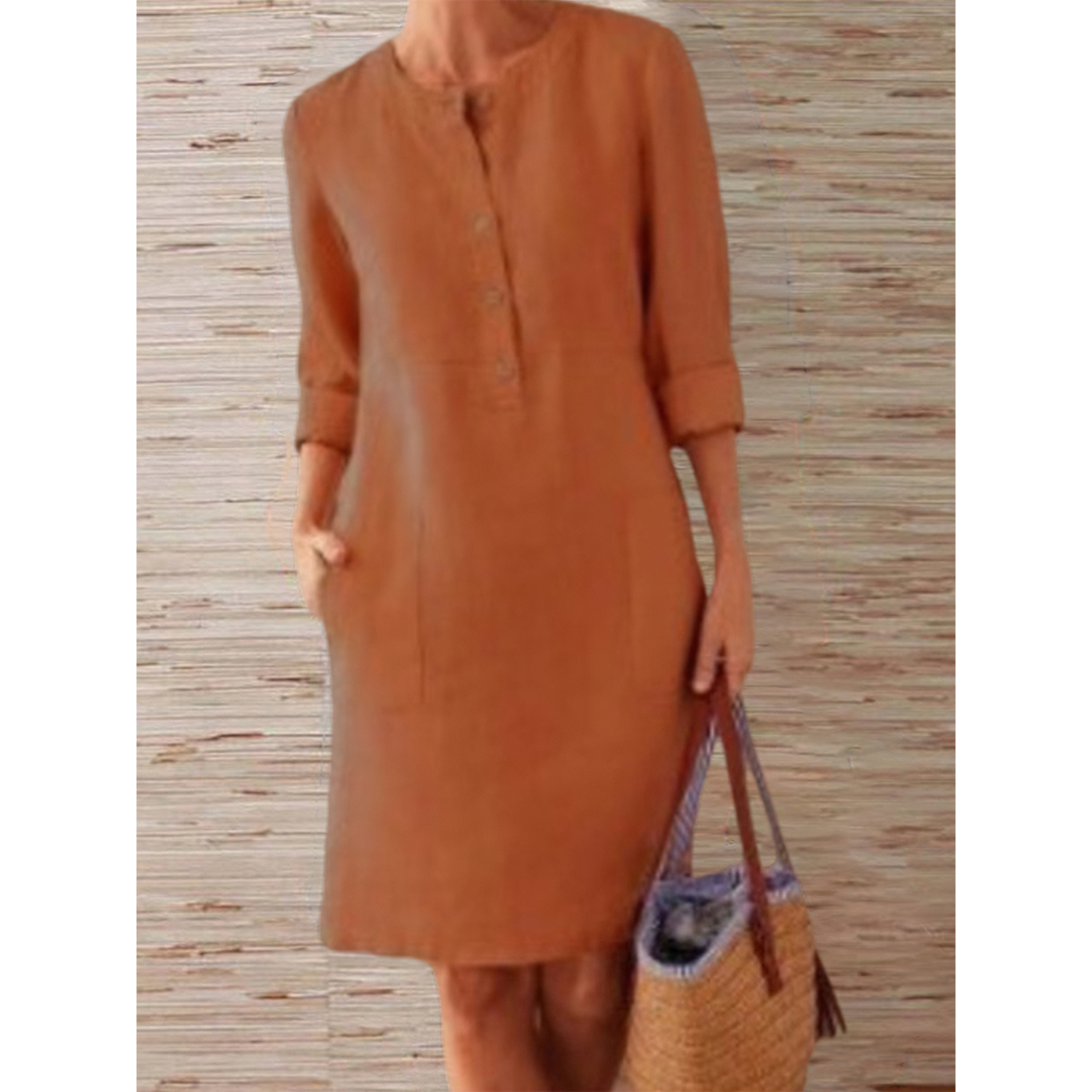 Camila | Midi-jurk voor dames – Losse pasvorm, 3/4-mouwen, ademend