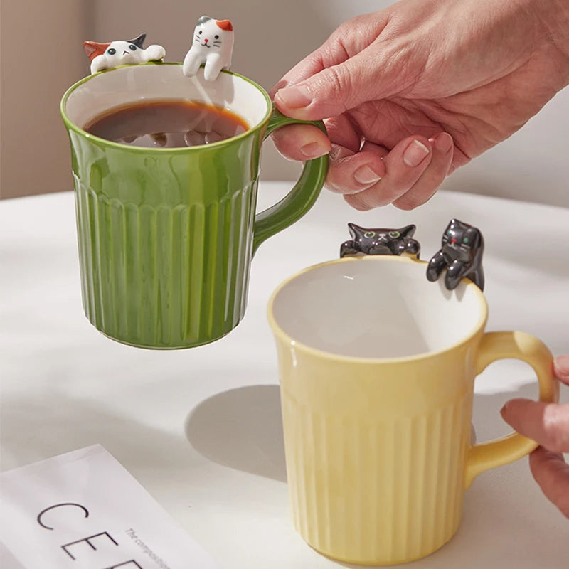 KittyCup | Hangende keramische kattenmok – Schattige dieren koffiebeker met 3D-ontwerp