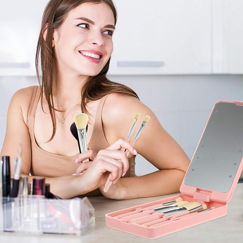 Beautix | Make-upborstel opbergdoos met LED-make-upspiegel – Stofdichte cosmetica-organizer met aanraaklicht