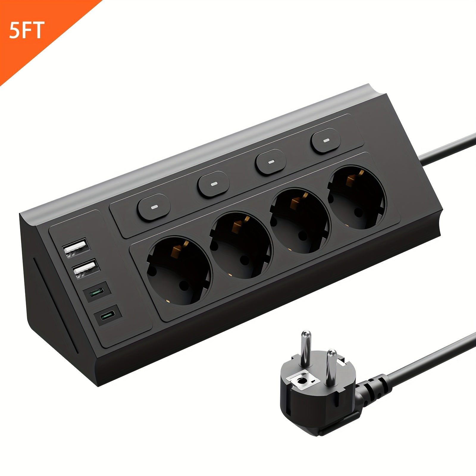 MultiPlug | 8-in-1 EU Stekkerdoos – 4 AC Stopcontacten, 2 USB-C Poorten, 1,5m Verlengsnoer