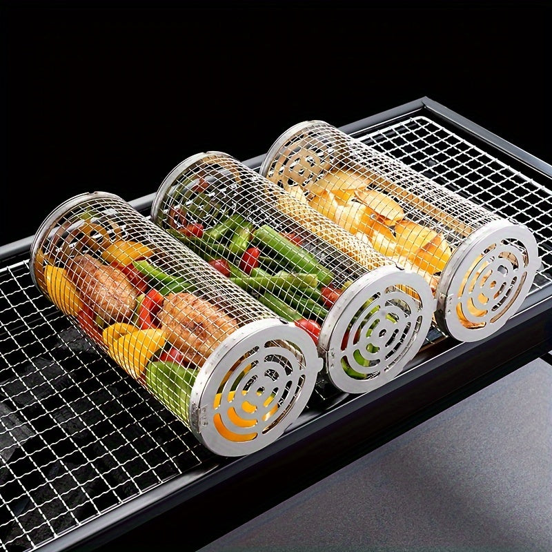 BBQSpin | RVS Grillmanden 2 stuks – Afneembare Houten Handgrepen, Rooster voor Groenten