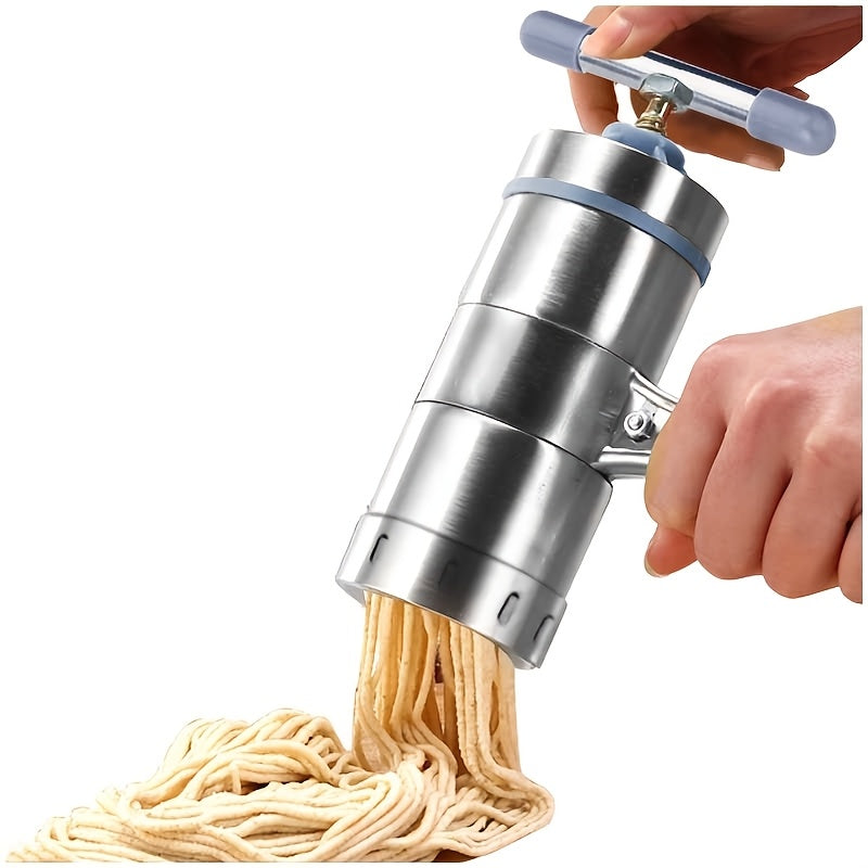 NoodleMate | Roestvrijstalen pastapers – Handmatige keukenpastamaker met 5 mallen