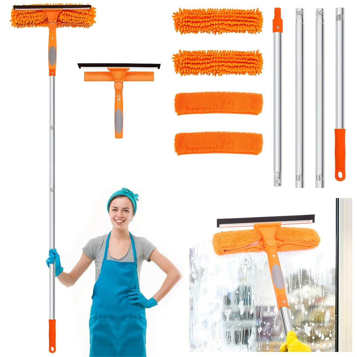 VistaClean | 182 cm professionele 2-in-1 raamwisser set – verstelbare telescoopsteel