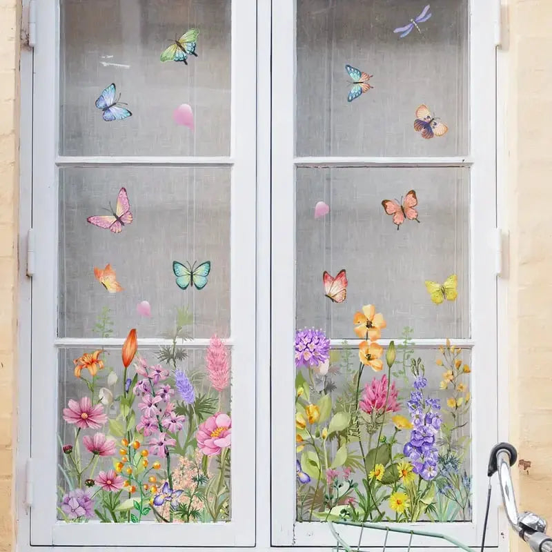 FloralHues | Bloemen raamstickers – herbruikbare dubbelzijdige bloemenstickers voor glas