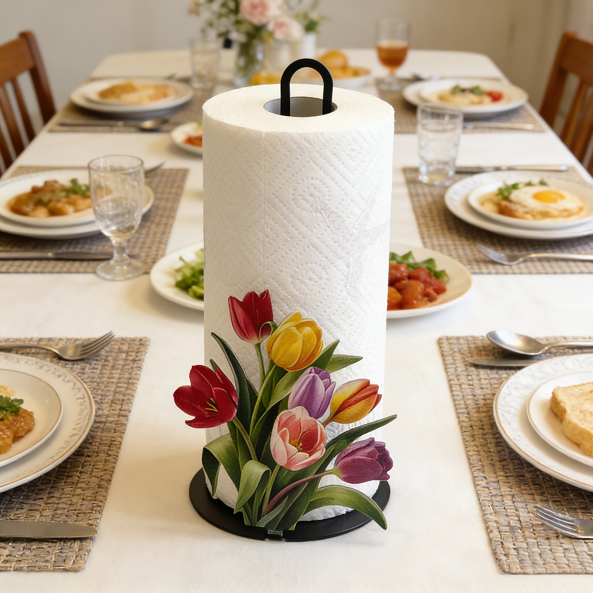 TulipHold | Gietijzeren Tulpen Papieren Handdoekhouder – Feestelijke Keuken- & Badkamerdecoratie