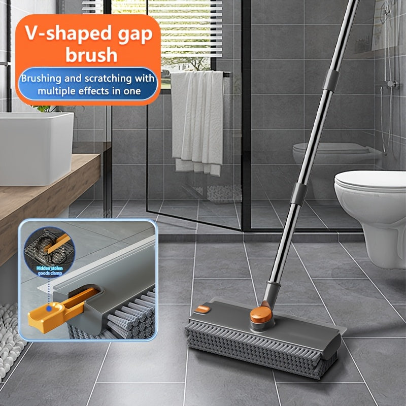 ScrubEdge | Schrobborstel met lange steel en draaibare dubbelzijdige kop, roestvrij staal en kunststof, ingebouwde schraper