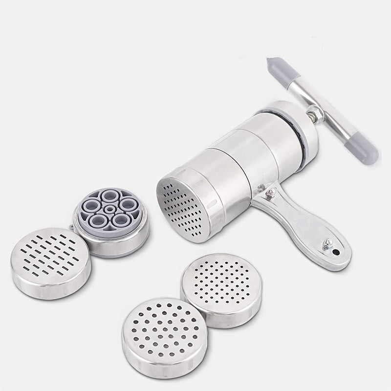 NoodleMate | Roestvrijstalen pastapers – Handmatige keukenpastamaker met 5 mallen