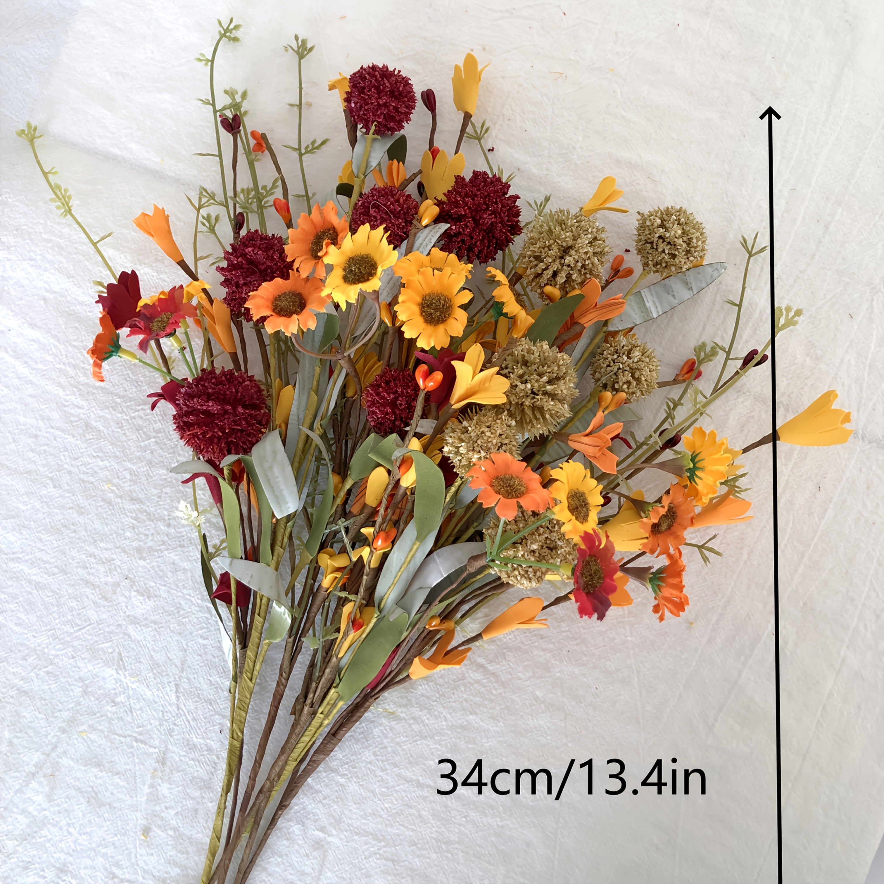 HarvestBloom | 6-pack kunstbloemen voor de herfst – witte en rode paardenbloemen, hortensia's, madeliefjesstelen