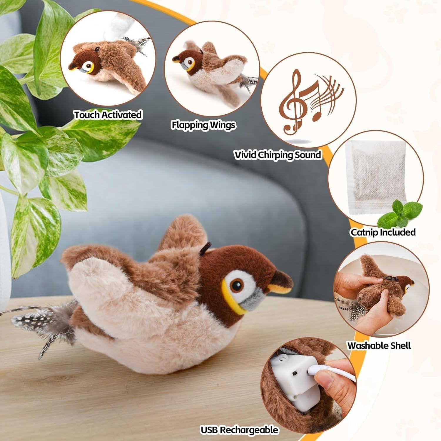 PounceBird | Kattenvogel speelgoed – Boeiend, fladderend, tjilpend speelplezier