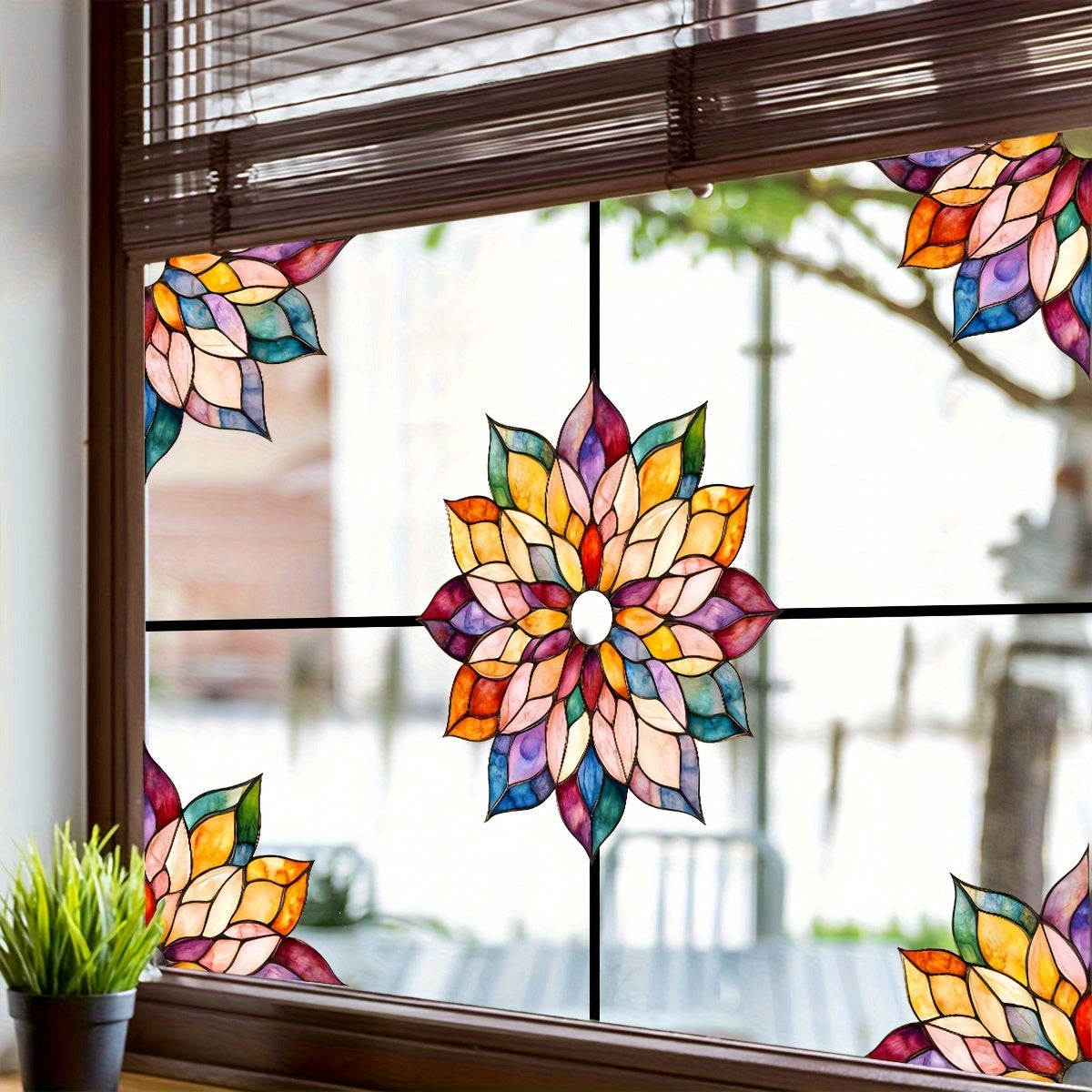 VitraBloom | Mandala Bloemen Raamsticker – Herbruikbare Statische Glasfolie
