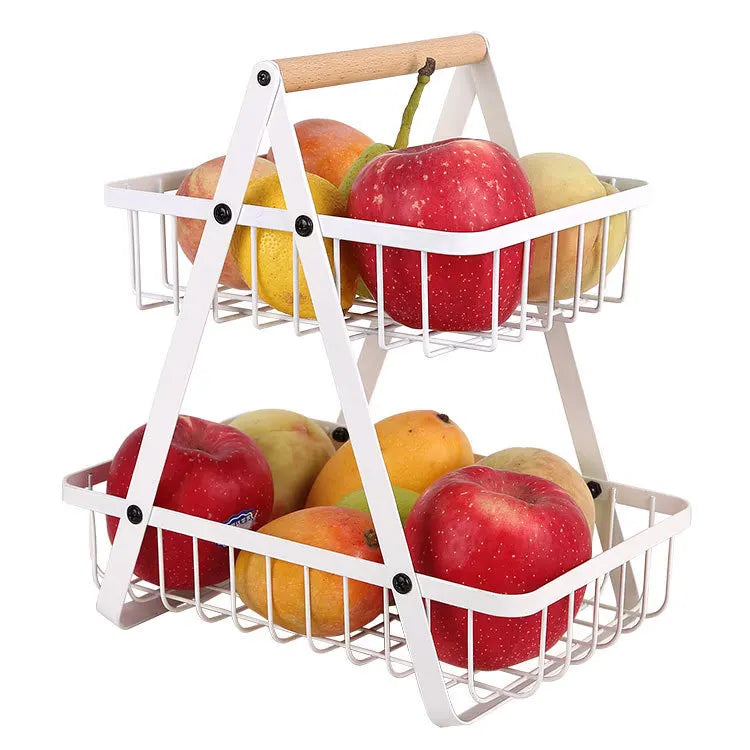 StackBasket | Ruime fruitmand met 2 lagen – Stijlvolle metalen standaard voor opslag in de keuken