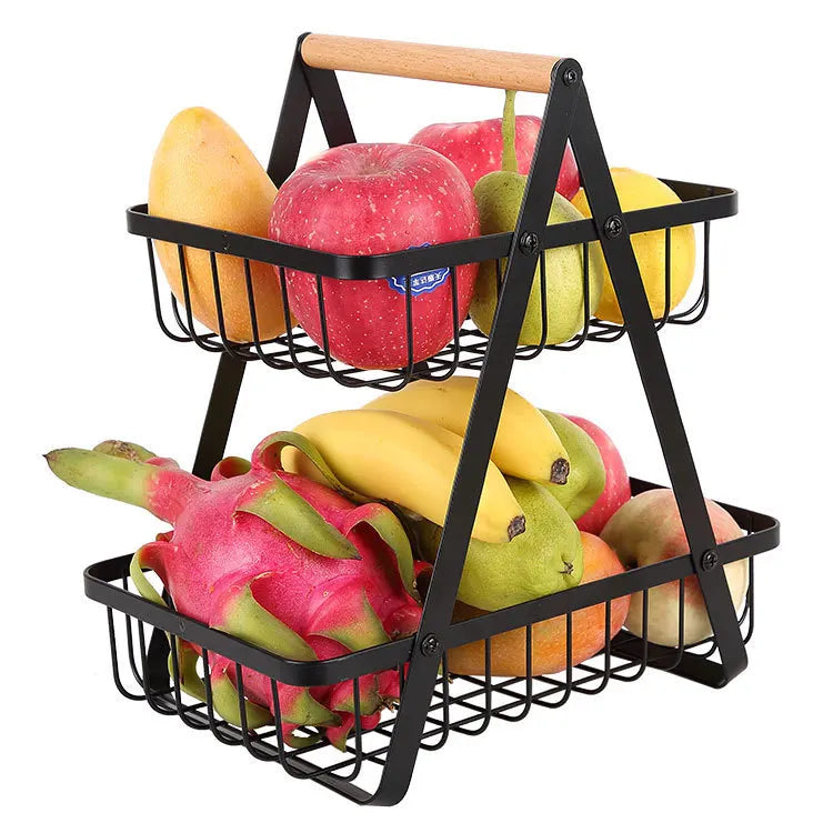 StackBasket | Ruime fruitmand met 2 lagen – Stijlvolle metalen standaard voor opslag in de keuken