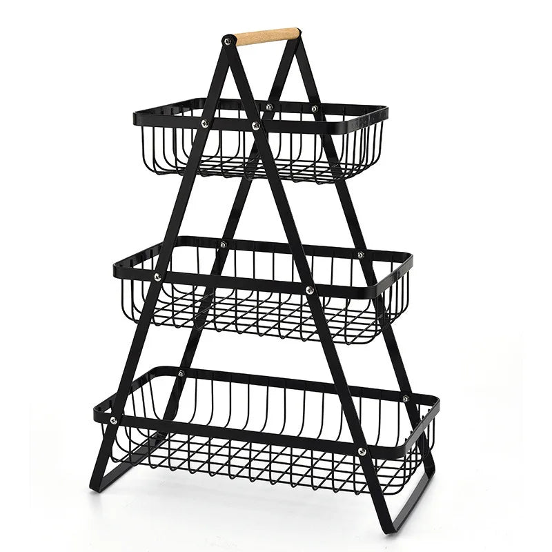 StackBasket | Ruime fruitmand met 2 lagen – Stijlvolle metalen standaard voor opslag in de keuken