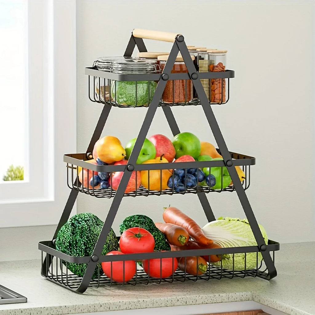 StackBasket | Ruime fruitmand met 2 lagen – Stijlvolle metalen standaard voor opslag in de keuken