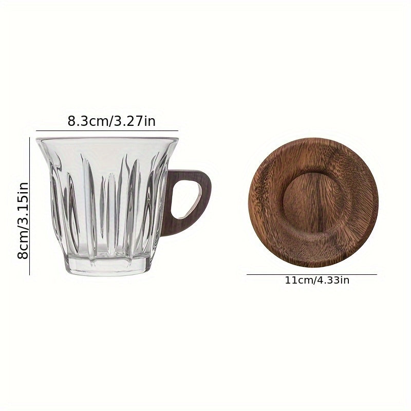 CafeLoom | Glazen koffiekopjesset met houten handvat en onderzetter – Hittebestendige espresso- en latte-kopjes