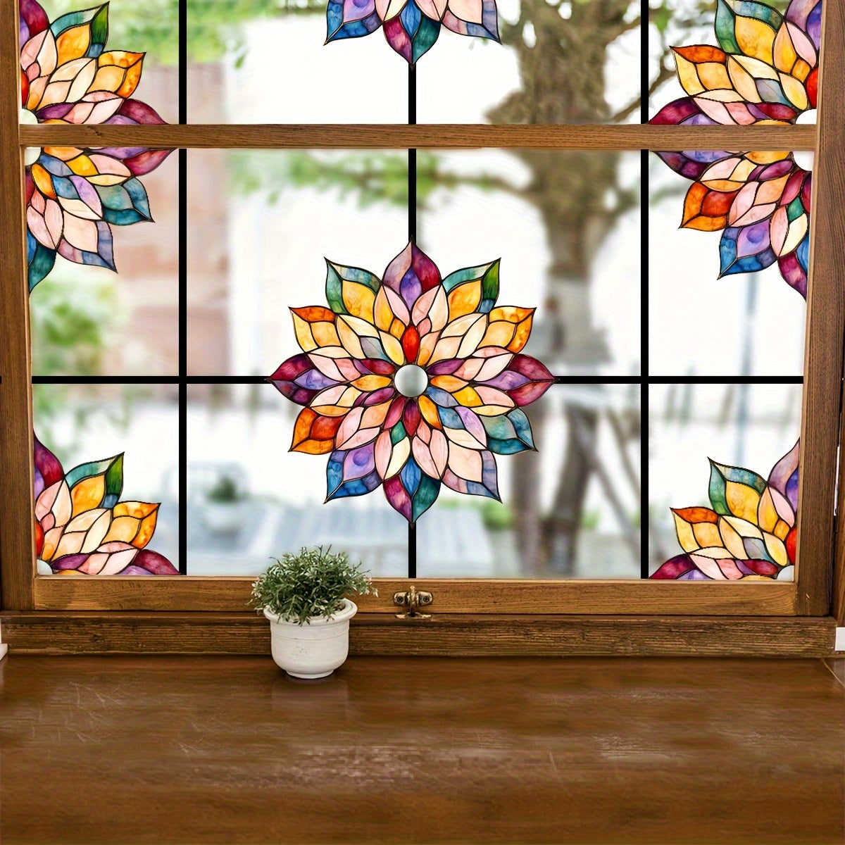 VitraBloom | Mandala Bloemen Raamsticker – Herbruikbare Statische Glasfolie