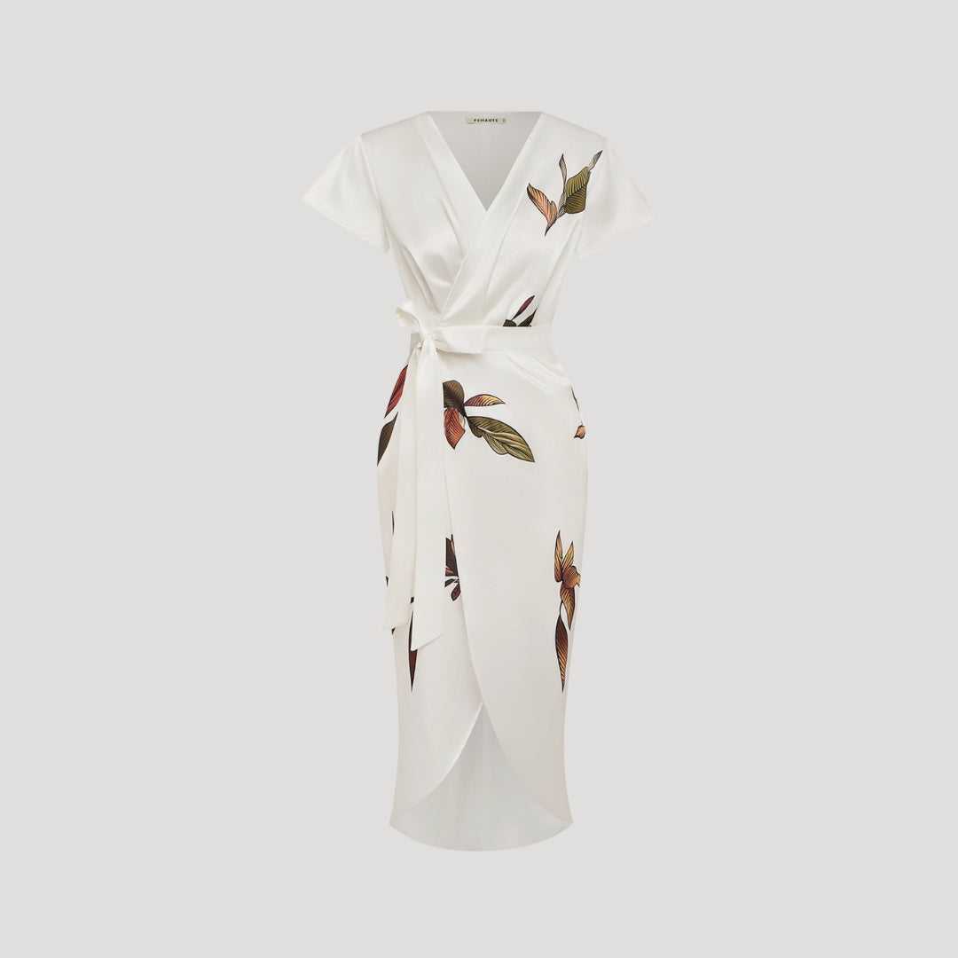 Fara | Dames bloemen wikkel midi-jurk – V-hals jurk met verstelbare taille