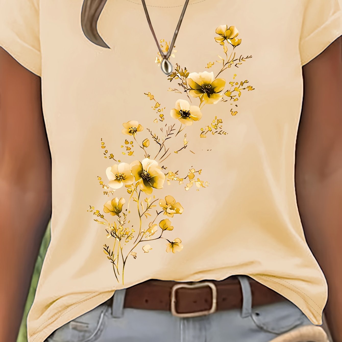Naya | Zomer-T-shirt voor dames – Casual, lichtgewicht top met bloemenmotief in aquarelstijl