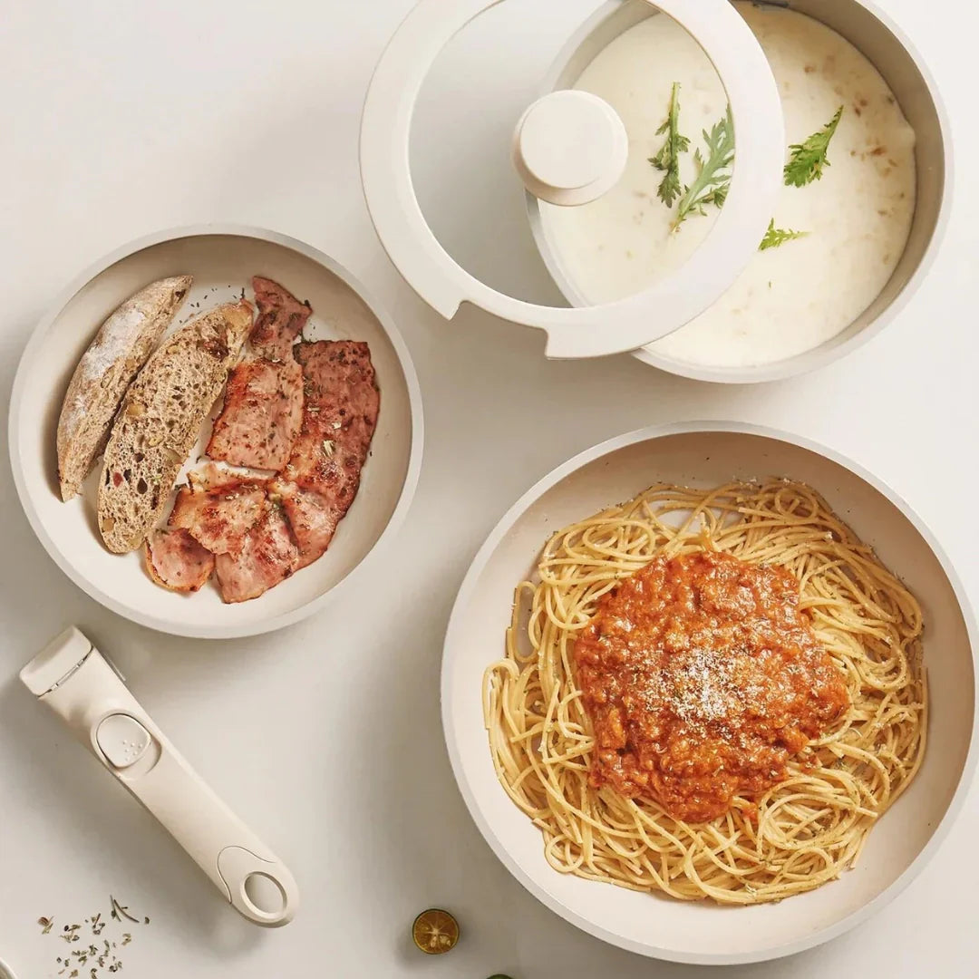 CookNex | 5-delige keramische pannenset met antiaanbaklaag en afneembare handgreep