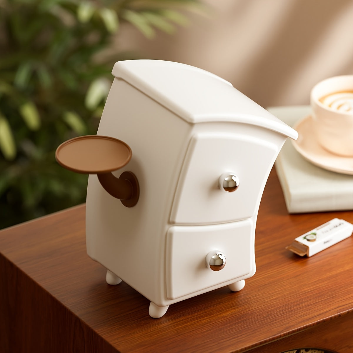 LidHaven | Witte en bruine opbergdoos met scharnierend deksel en ronde deur – Bureau-organizer