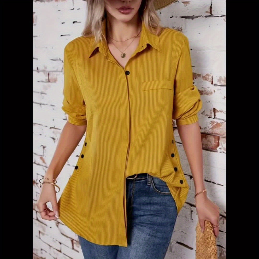 Alviana | Dames Gestreept Shirt met Lange Mouwen en Knopen – Casual Lange Top met Nepzak