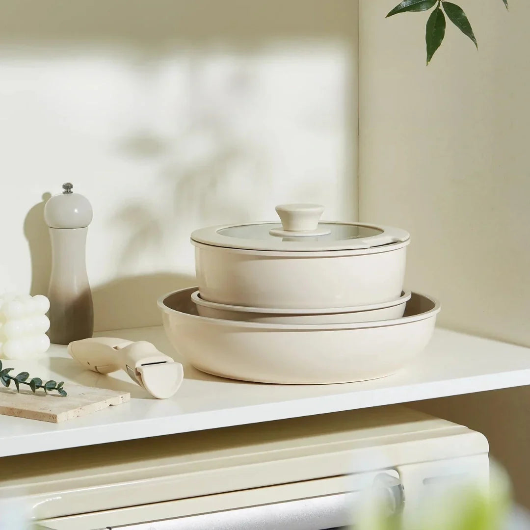 CookNex | 5-delige keramische pannenset met antiaanbaklaag en afneembare handgreep