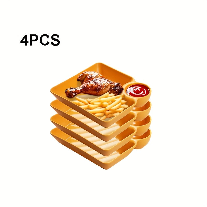 SectiPlate | 4-delige snackbordenset met vakken – Plastic tapas-, dumpling- en sushibord met vakken voor saus