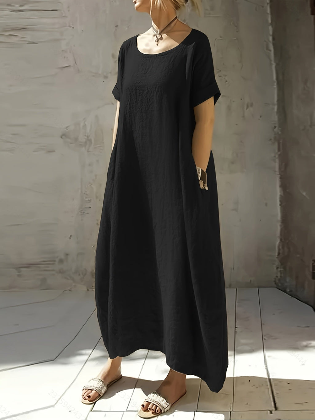 Elvarra | Losse Maxi Jurk met Zakjes – Korte Mouwen, Ademend, Casual Zomerjurk