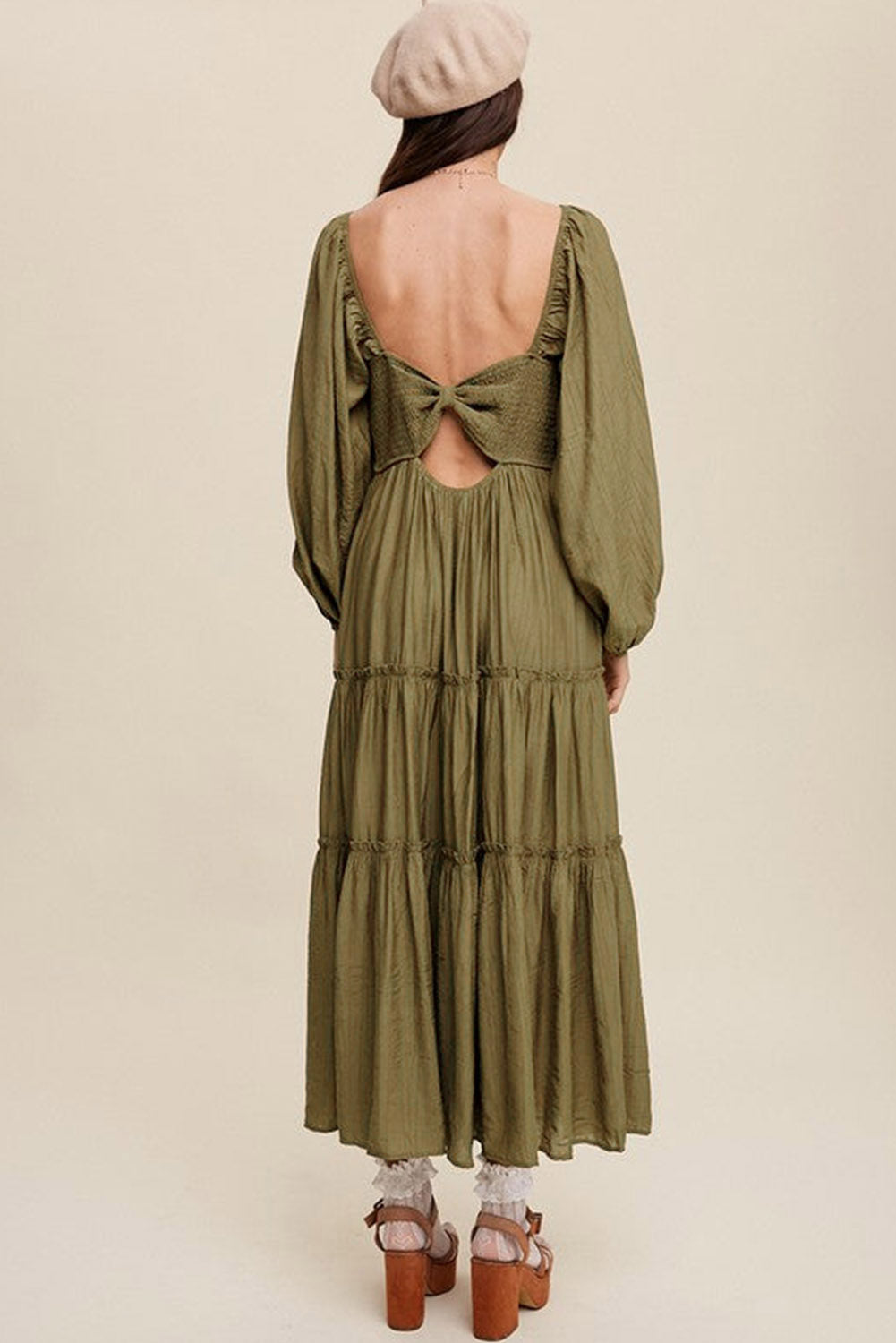 Sinae | Dames V-hals Maxi Jurk met Cut-Out – Boho Avondjurk met Strikdetail en Franjes