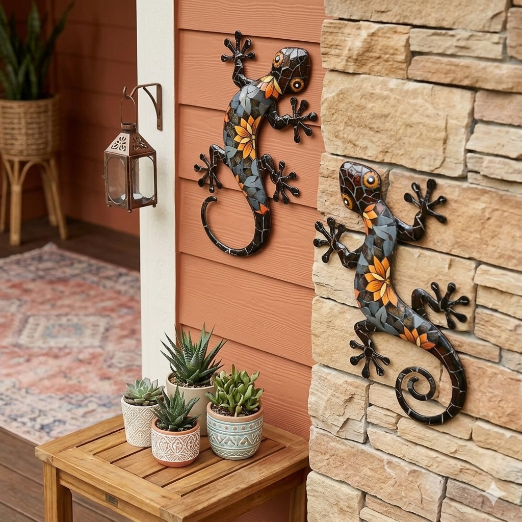 GeckoArt | Mozaïek Gecko Wanddecoratie – Metalen Tuin- & Binnenwandkunst