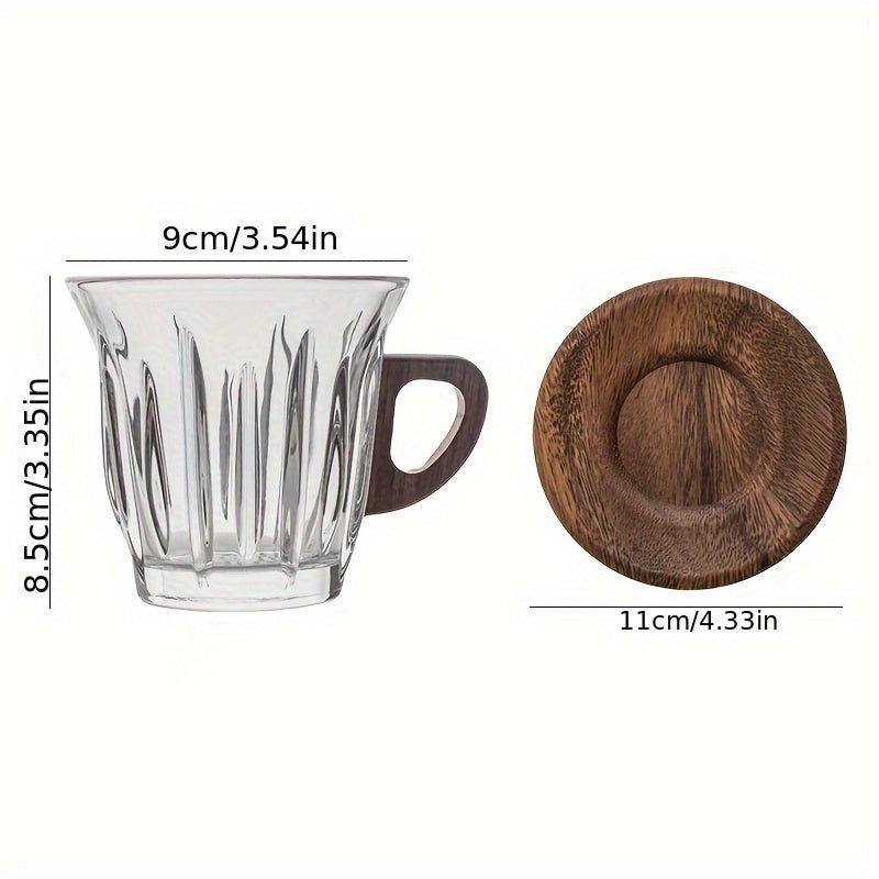 CafeLoom | Glazen koffiekopjesset met houten handvat en onderzetter – Hittebestendige espresso- en latte-kopjes