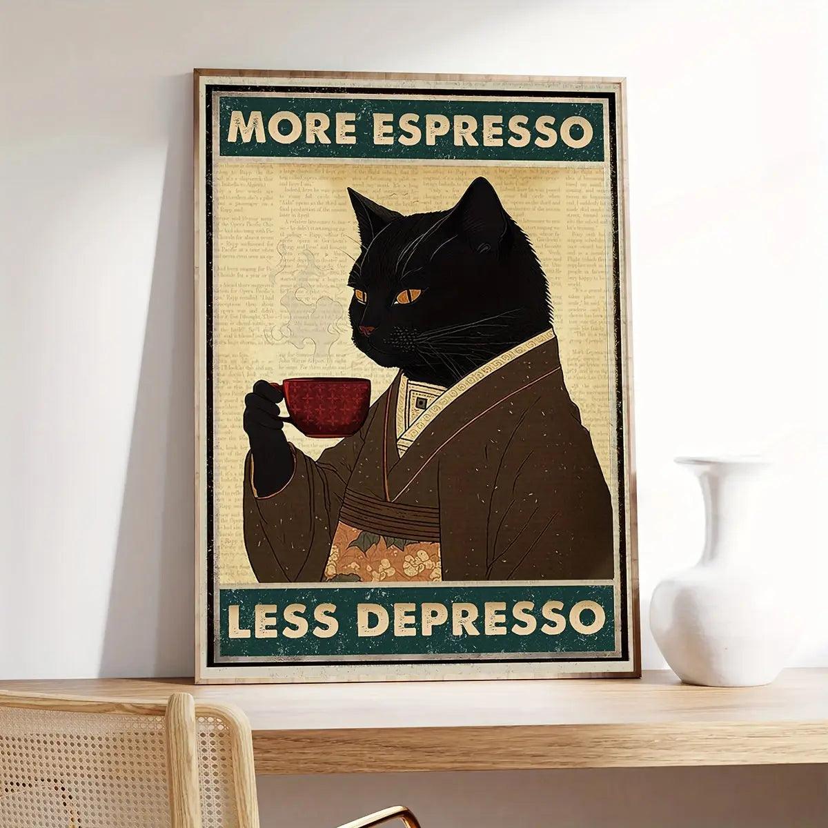 CaffeineFix | “Meer Espresso Minder Depresso” Muurkunst - Motiverende Koffie Citaat Poster