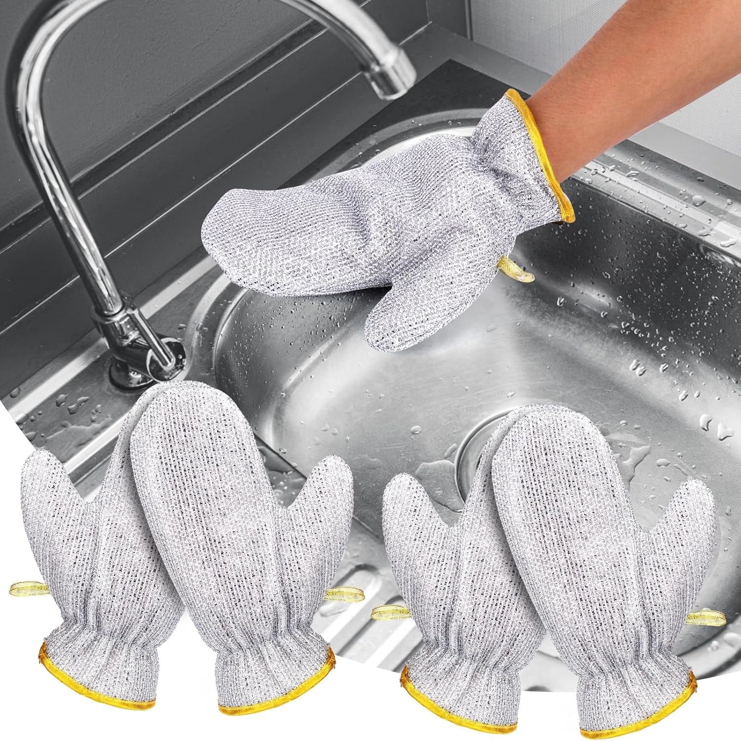 GloveScrub | 2 paar (4 stuks) schuurhandschoenen en schoonmaakdoekjes – multifunctioneel afwassen