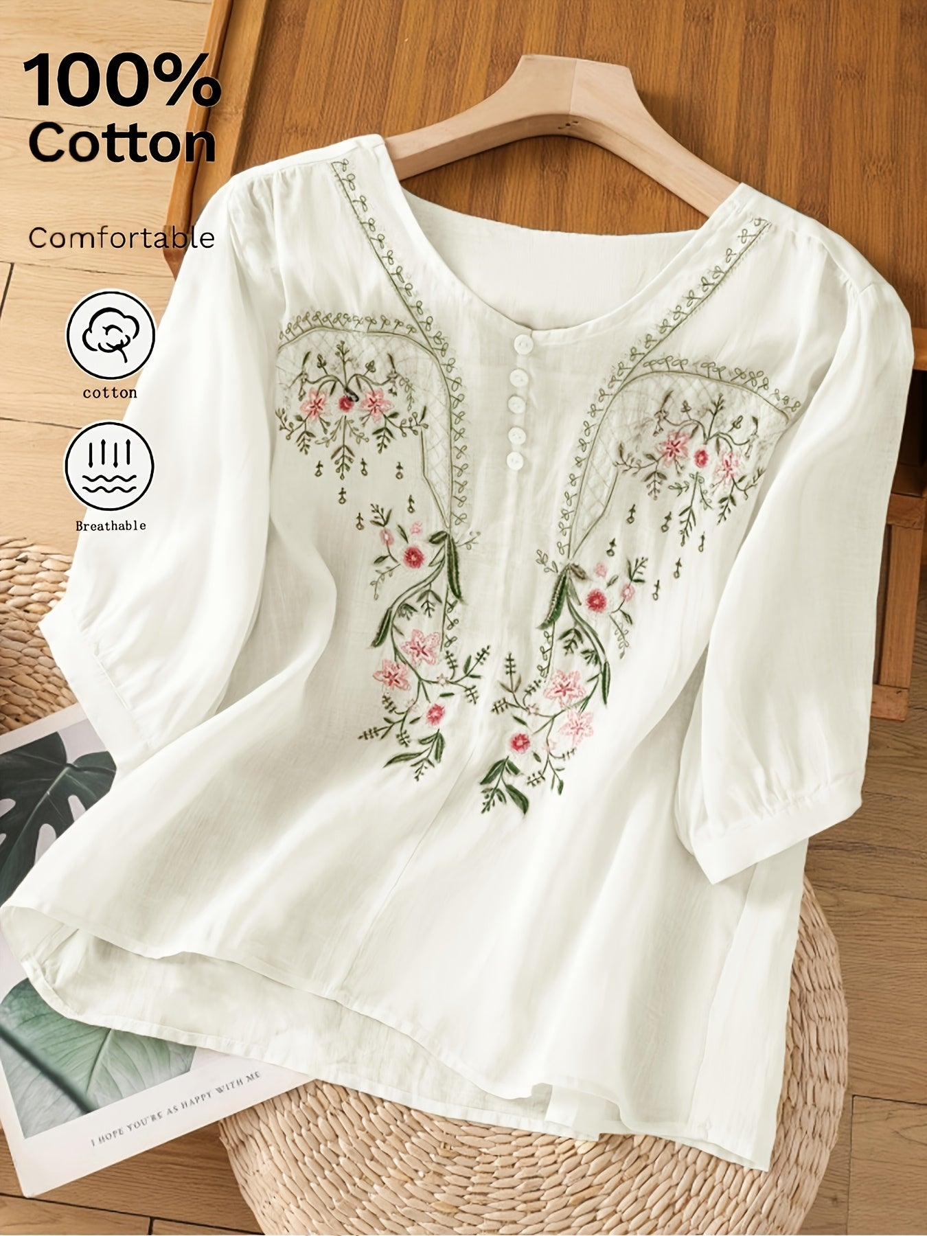 Isolde | Dames zomers T-shirt met geborduurde korte mouwen, comfortabele en ademende casual top