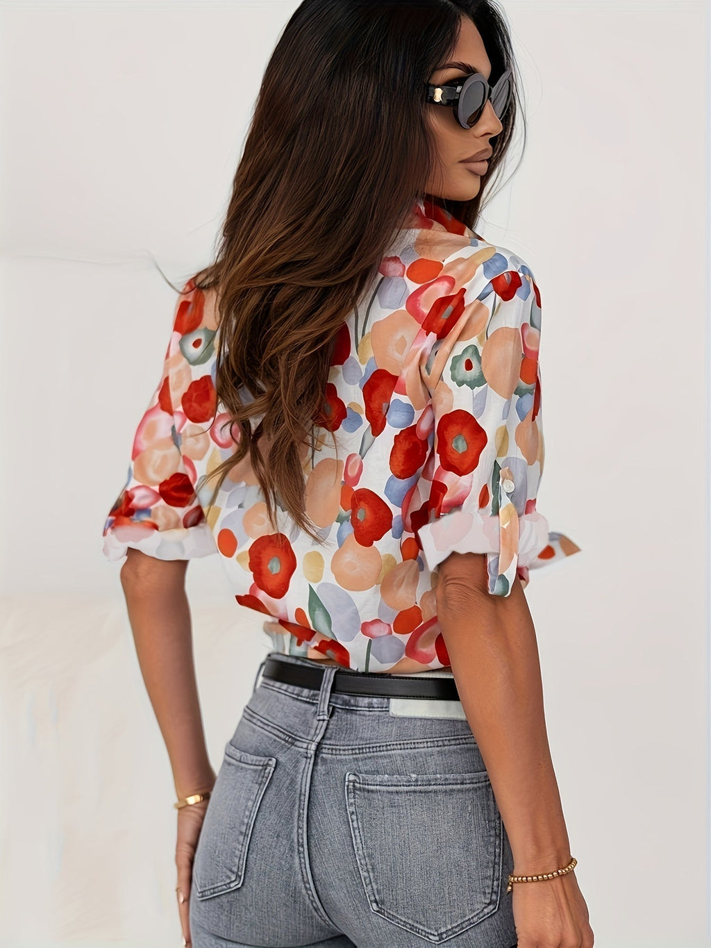 Zirelle | Bloemenblouse met Lange Mouwen – Elegante Top voor Casual & Werk met Rode Print