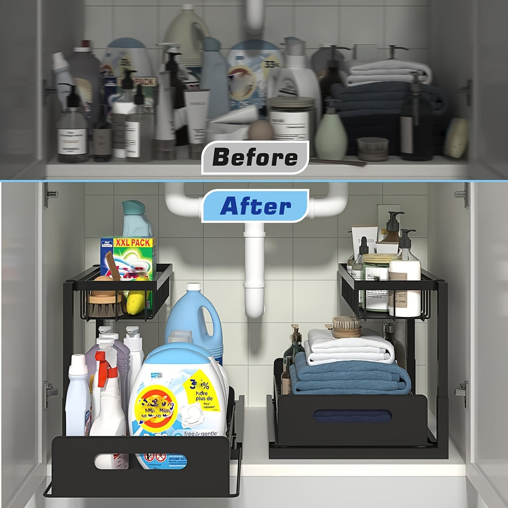 GlideShelf | Uittrekbare Organizer Onder de Spoelbak – Metalen Schuifplanken