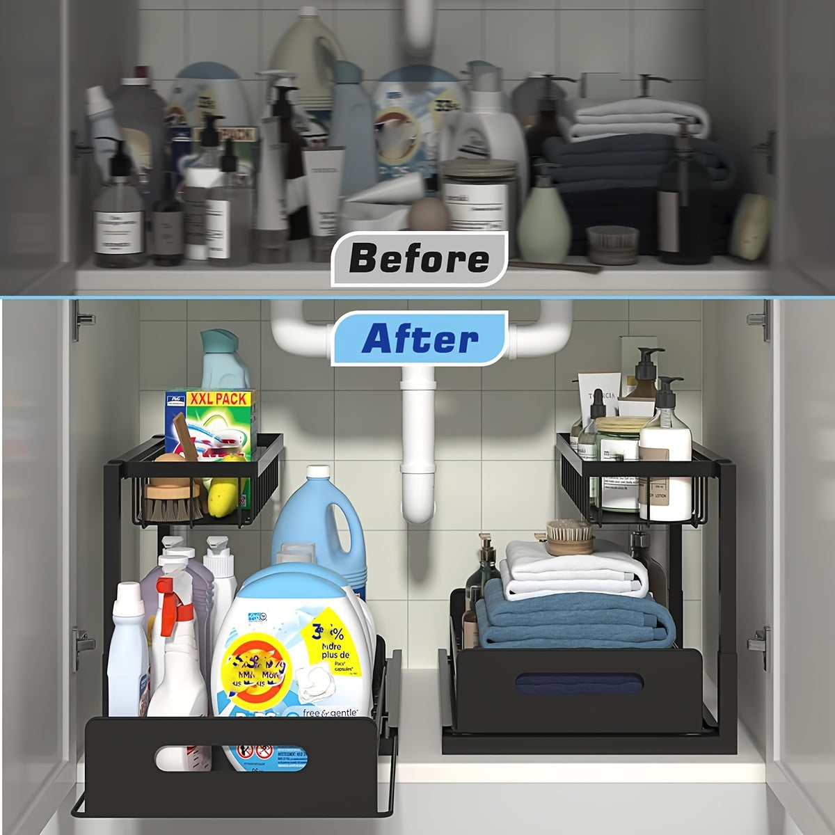 GlideShelf | Uittrekbare Organizer Onder de Spoelbak – Metalen Schuifplanken