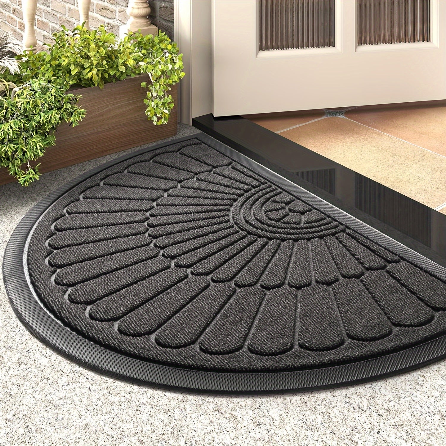 StepNest | Halve cirkelvormige rubberen deurmat – antislip, welkomstmat voor de ingang, reinigt poten en schoenen