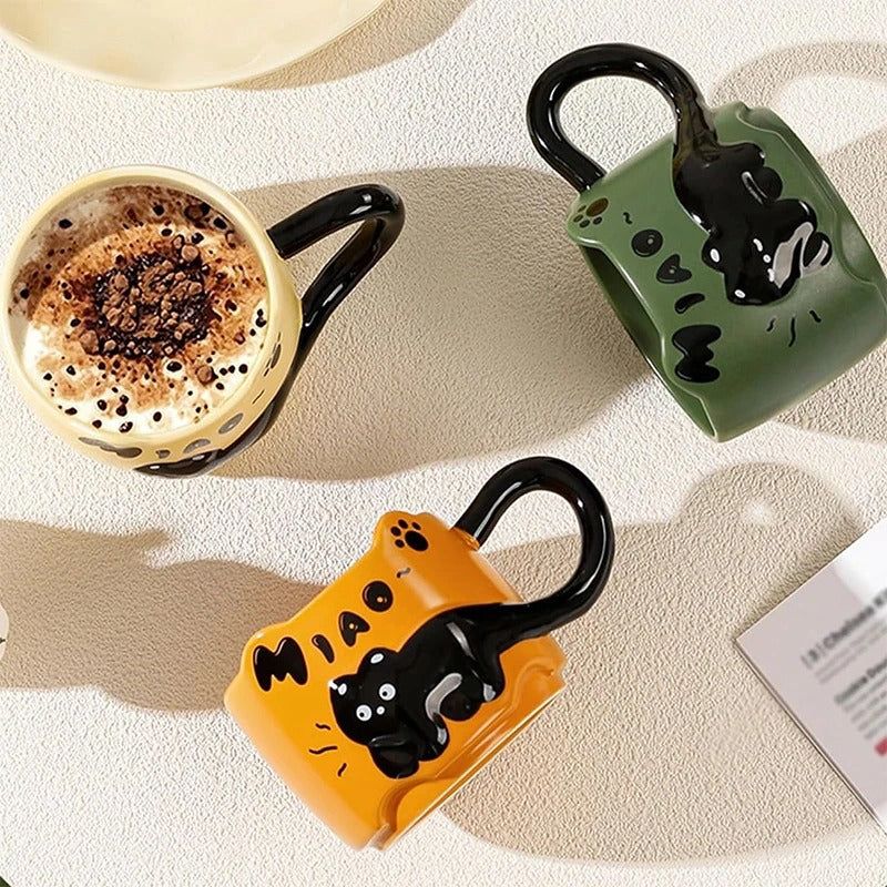 WhiskerStack | Stapelbare Keramische Kattenmokken - Schattige Koffie- & Theekopjes met Handvat