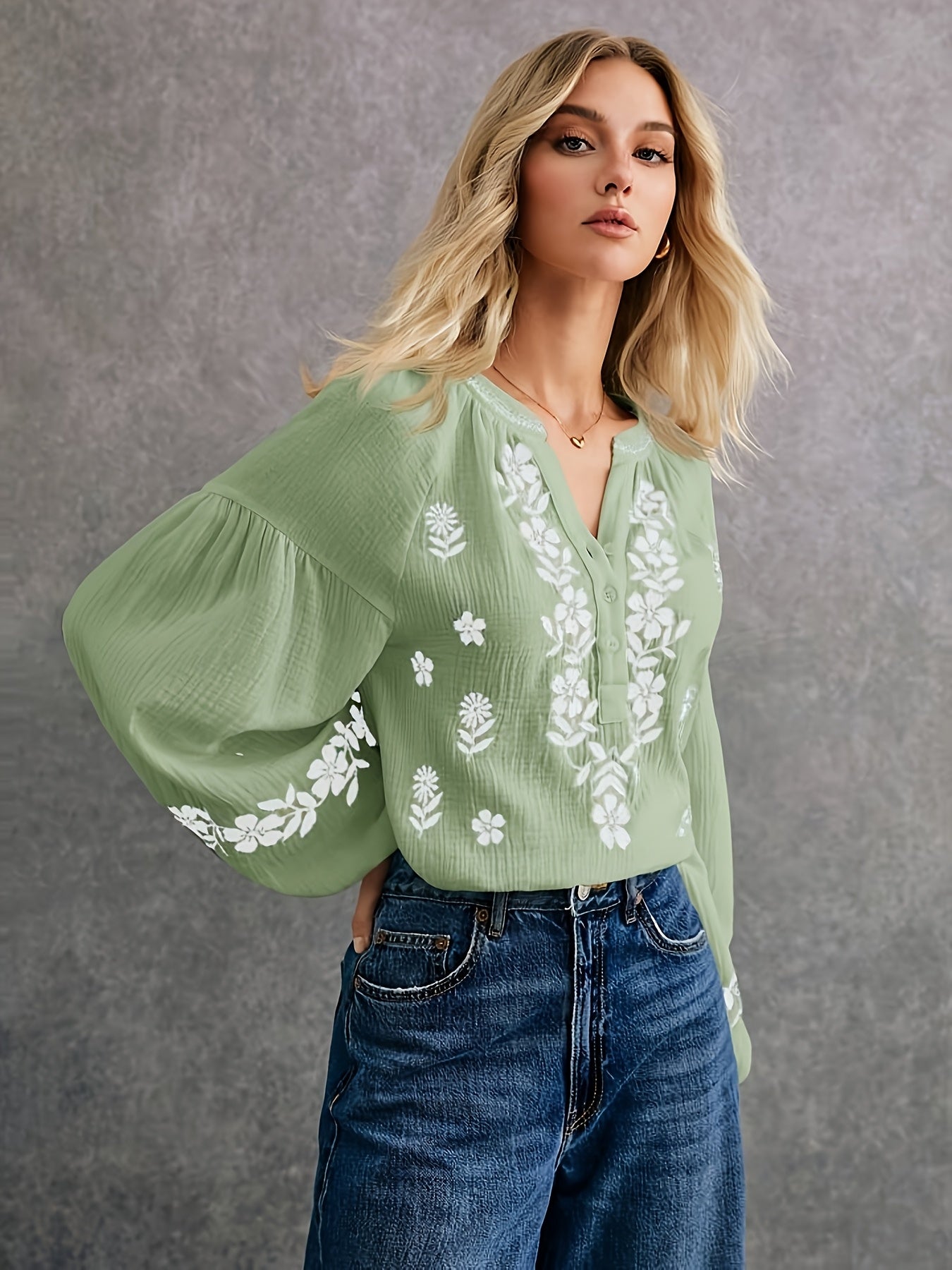 Peria | Etnisch dameshemd - Geborduurde casual bohemienblouse