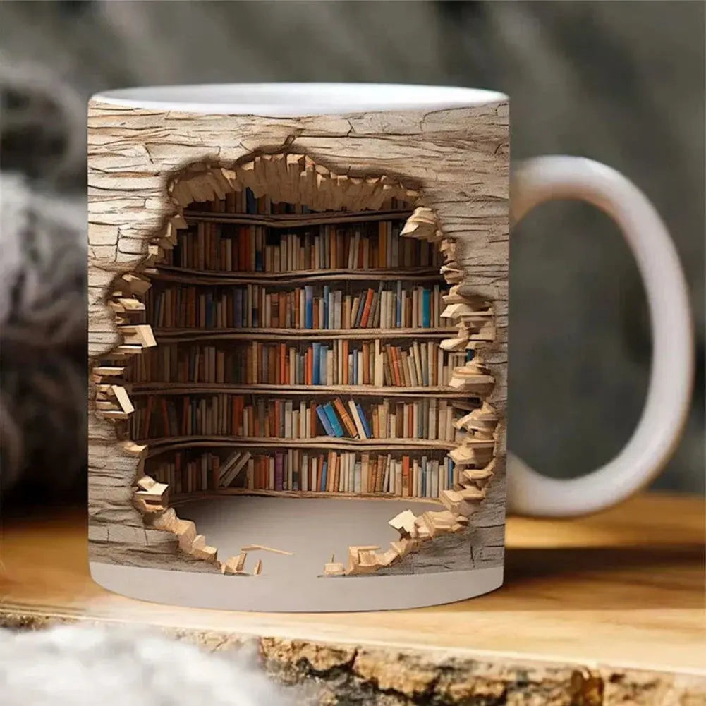 CozyReads | 3D-boekenplank keramische mok – unieke koffiemok voor boekenliefhebbers en romanfanaten